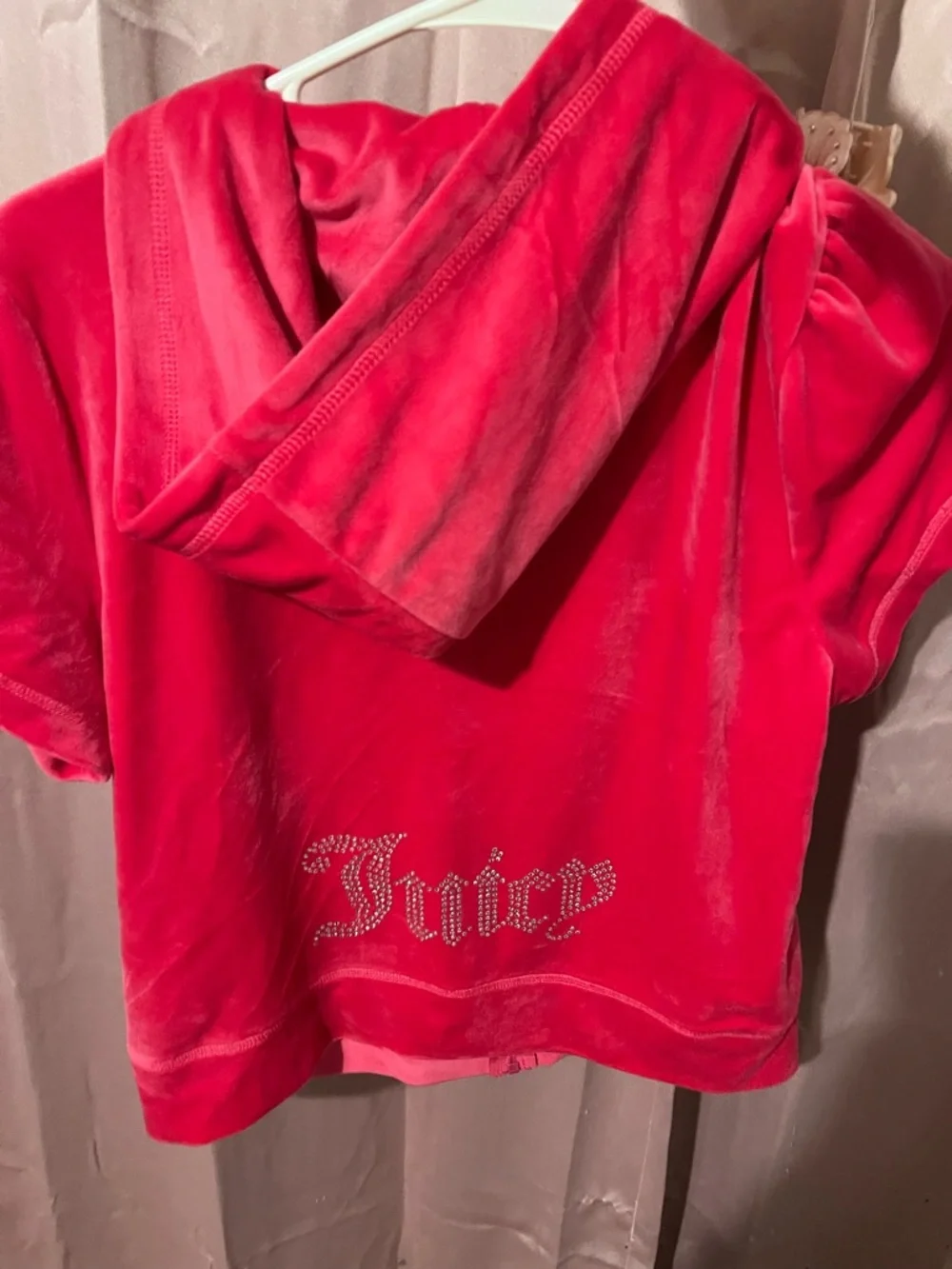 Juicy Couture Hot Pink Velour Short Sleeve Zip Hoodie - Picture 2 of 2